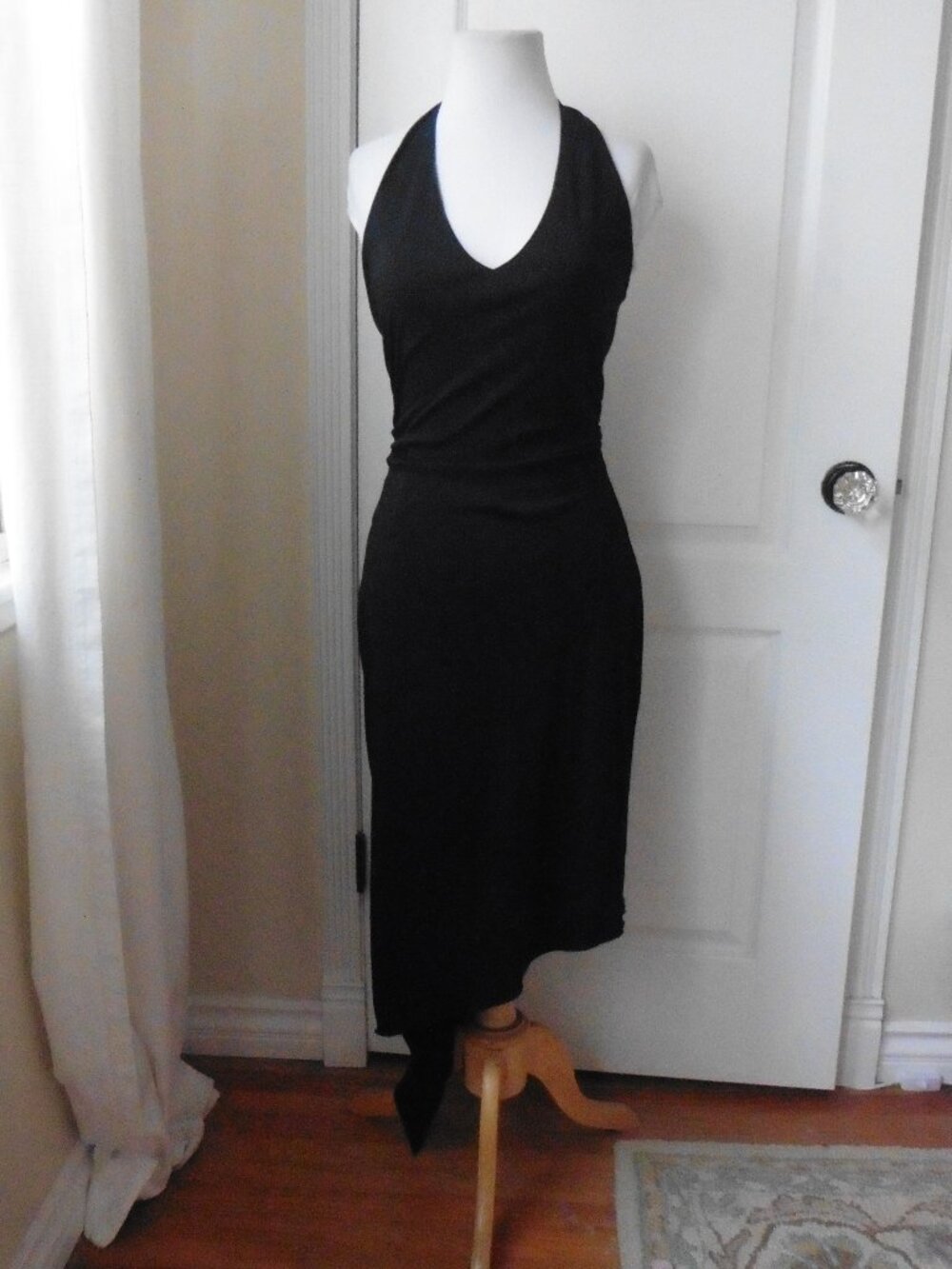 Windsor VTG Y2K 90's Black Halter Dress Asymmetrical Hem Snug Fit JRS M